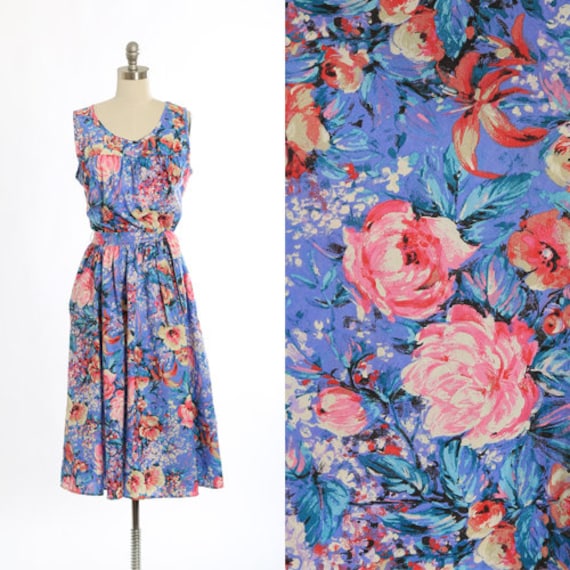 80s floral cotton tank midi dress - image 1