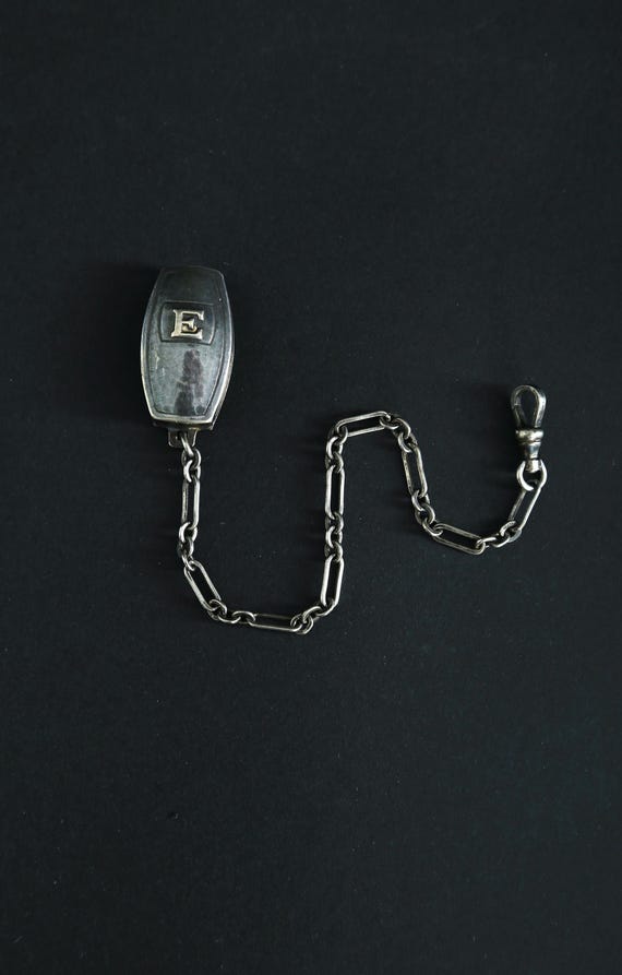 Antique Edwardian Hickok Nickle Silver Letter E Albert belt watch chain 9 grams