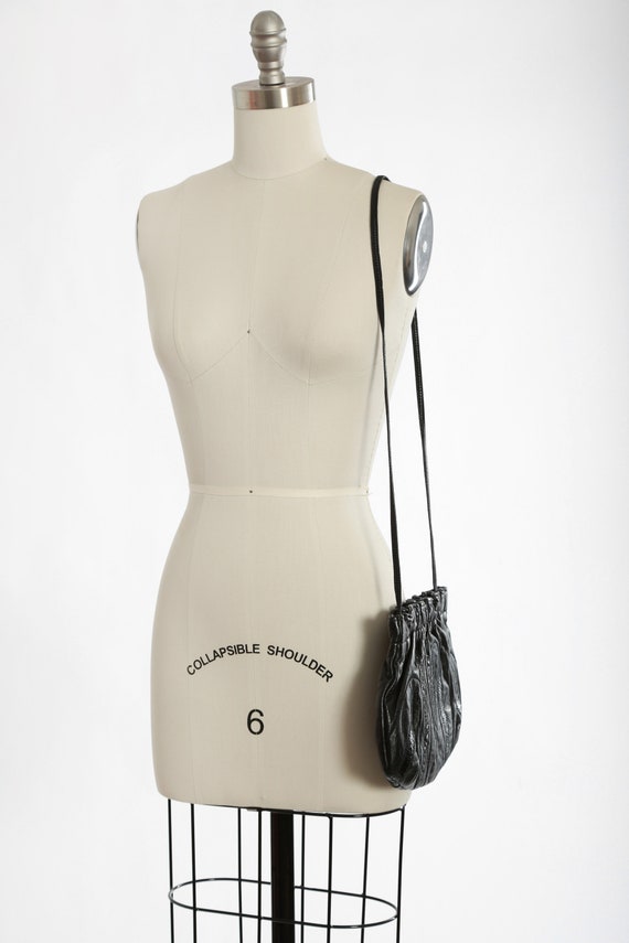 Patchwork leather purse | Vintage 80s black snake… - image 4