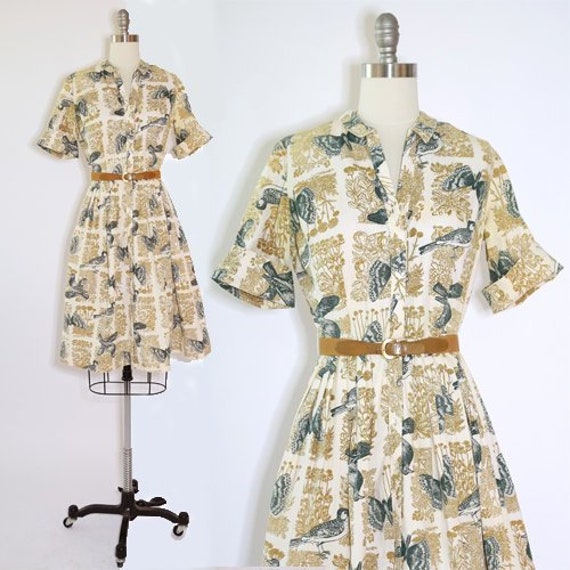 bird print midi dress