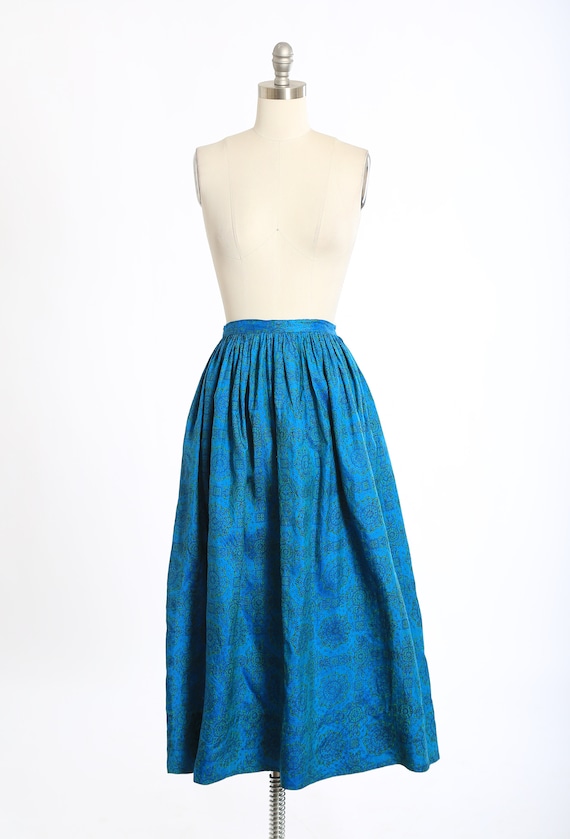 50s silk skirt | Vintage 1950s blue + green flora… - image 2