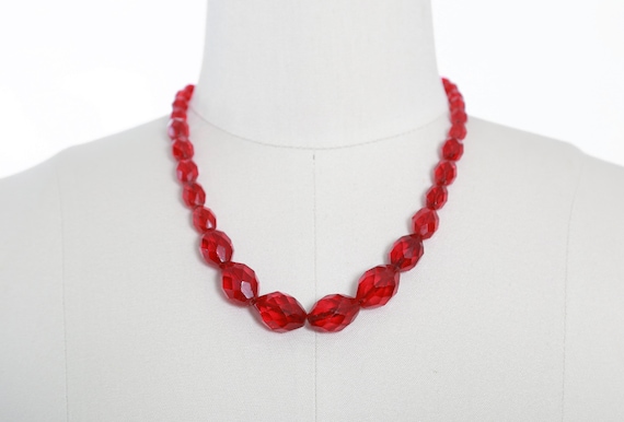 Antique vintage 1930s cherry red glass necklace - image 1