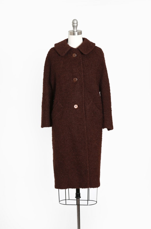 Bouclé wool coat | Vintage 50s chocolate brown bo… - image 3