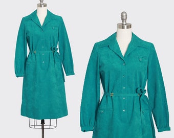 Vintage 70s sea-foam green Non leather suede belted MOD dress