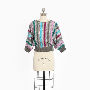 90s soft knit striped cropped batwing sweater