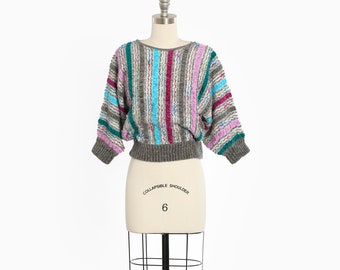 90s soft knit striped cropped batwing sweater