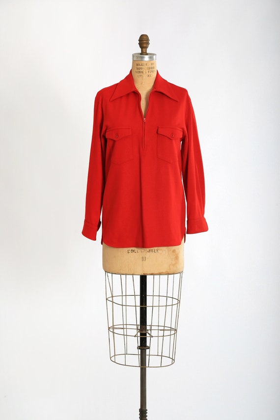 Vintage 60s 70s PENDLETON Red half zip wool shirt… - image 1