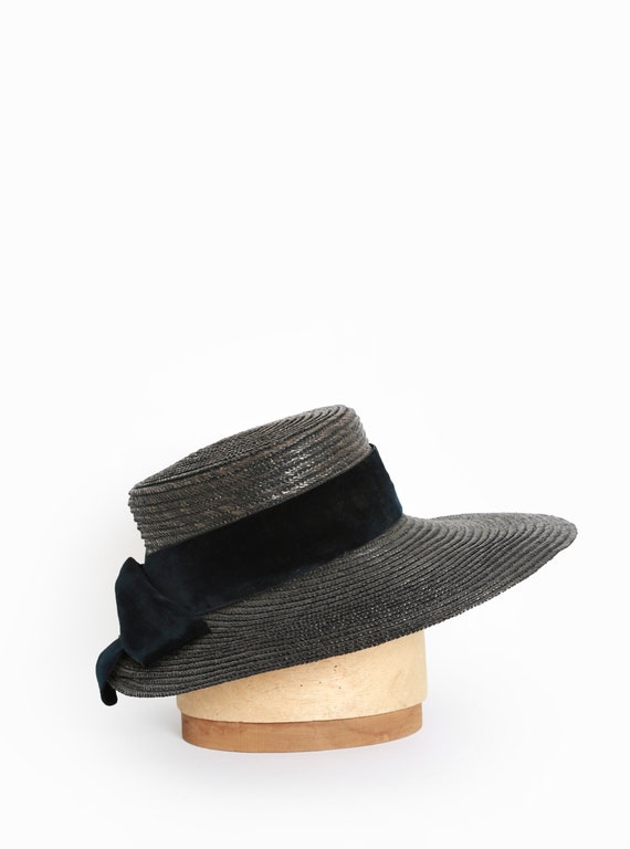 40s straw hat | Vintage 1940s large brim black str