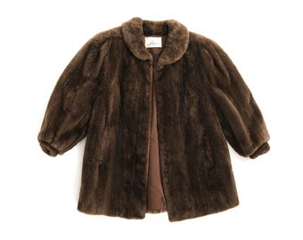 60s Plush mouton lamb fur Coat | Vintage 1960s Mouton Stroller Swing Opera coat
