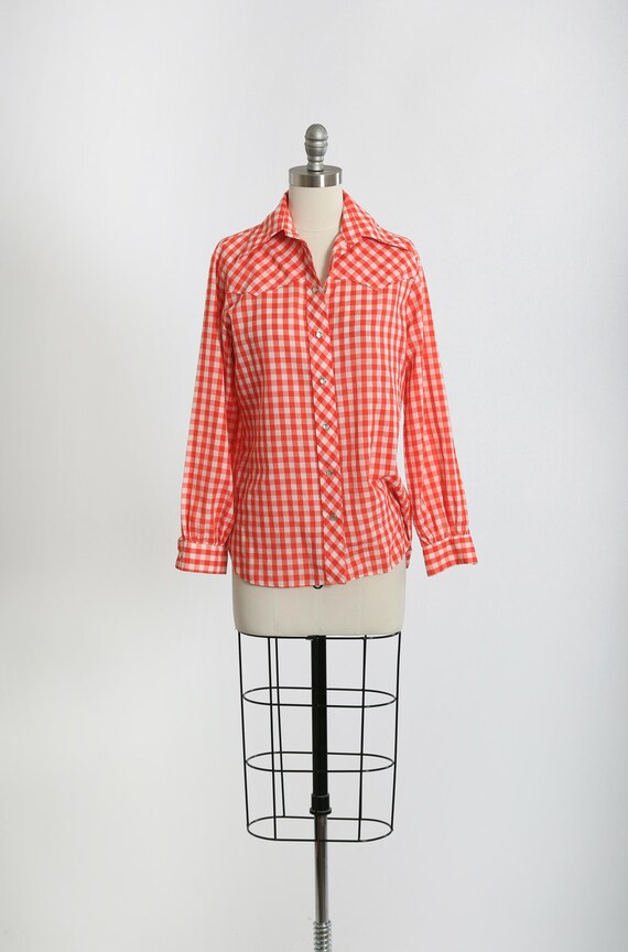 Vintage 70s Wrangler Red + white Gingham western … - image 3