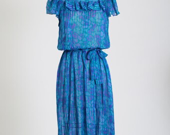 Robe en soie bleue des années 80