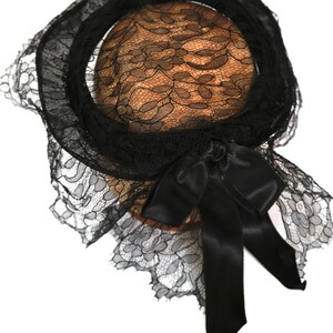 Vintage 1940s Edwardian black lace satin bow hat image 5
