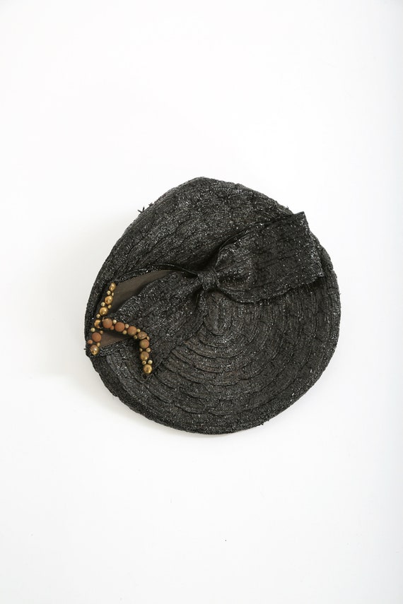 Vintage 1940s black studded straw hat - image 2