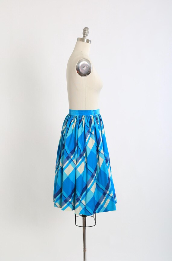 Vintage 50s Modern Jr. Gale & Gale blue plaid cotton circle skirt View 5
