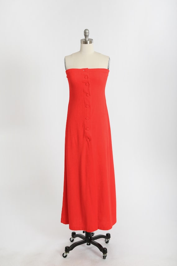Robe rouge en tissu éponge Robe longue vintage des années 70