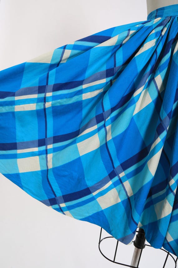 Vintage 50s Modern Jr. Gale & Gale blue plaid cotton circle skirt View 4