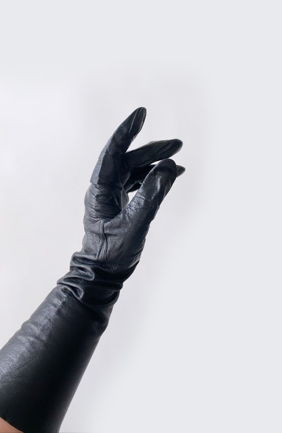 Vintage 40s black leather long gloves