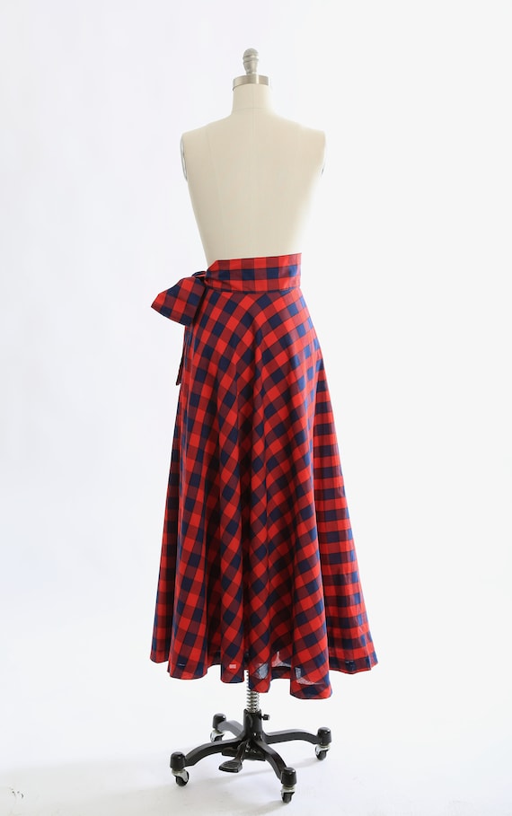 60s Anne Klein Maxi Skirt Vintage 1960s Red Blue Plaid Bow Skirt