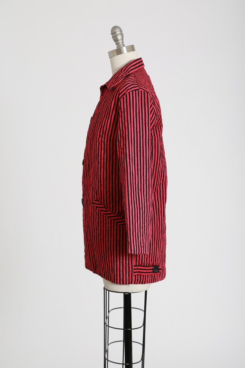 50s quilted jacket Vintage 1950s pink black striped cotton jacket 1950s Carole Chris Sanforized jacket image 6