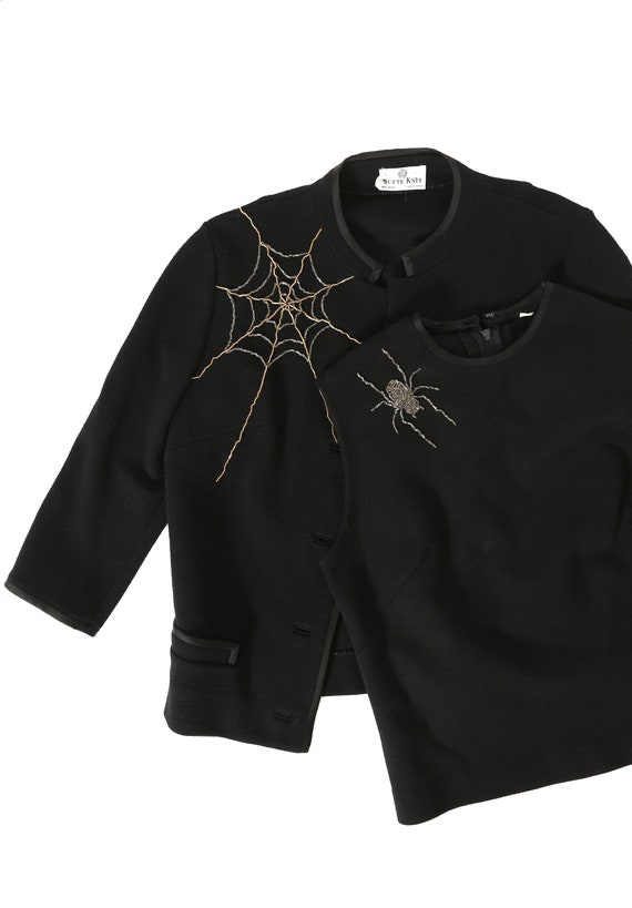 Spiderweb suit | Vintage 60s black knit wool bead… - image 10