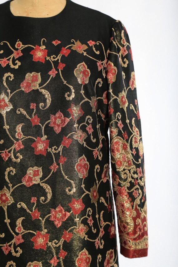 Vintage 60s Metallic gold floral lame Shift dress - image 4