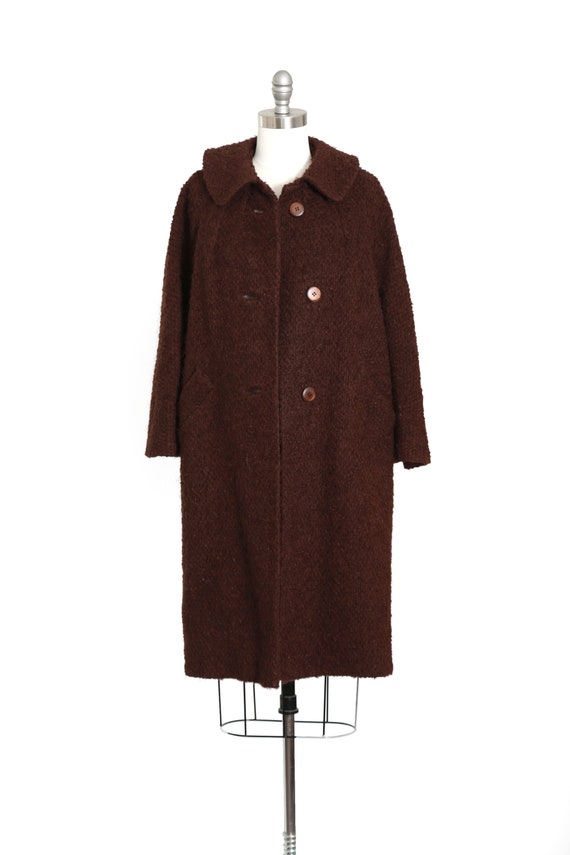 Bouclé wool coat | Vintage 50s chocolate brown bo… - image 2