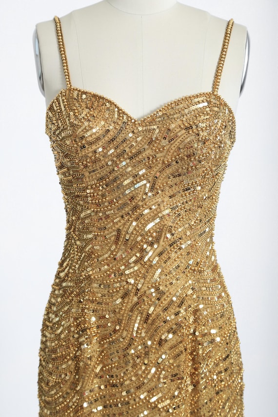 90s Gold Beaded Sequin Mini Dress