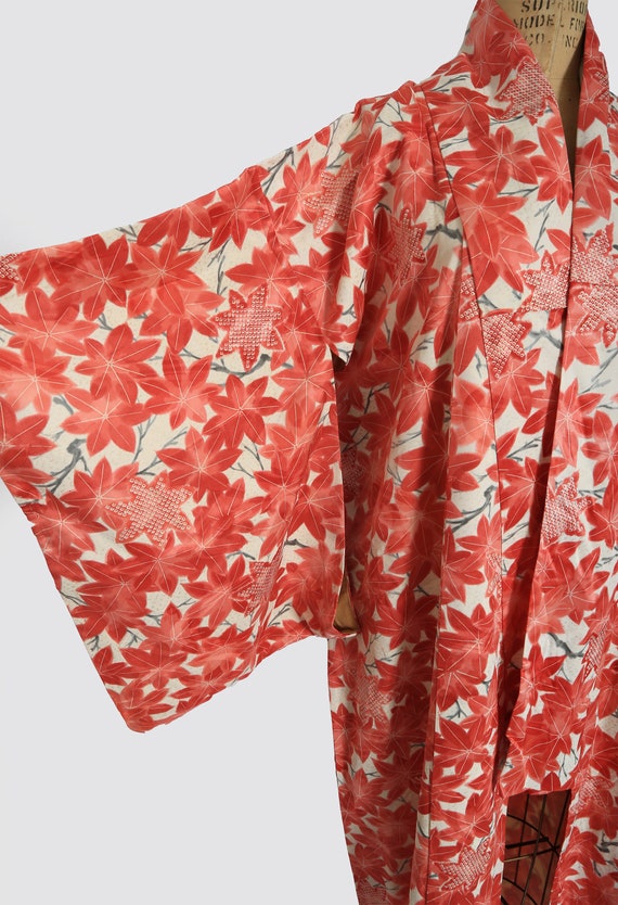 Antique Vintage 20s 30s pink silk floral leaf Jap… - image 3