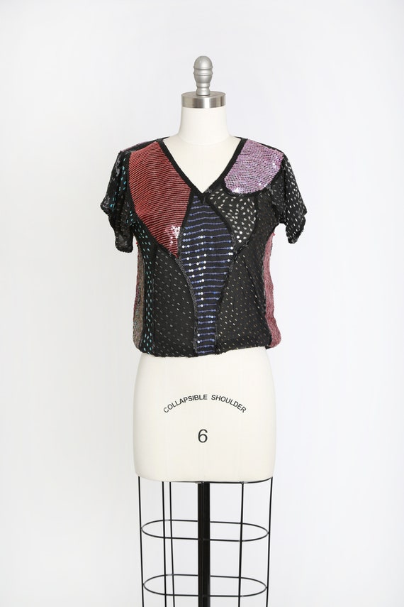 70s sequin silk blouse