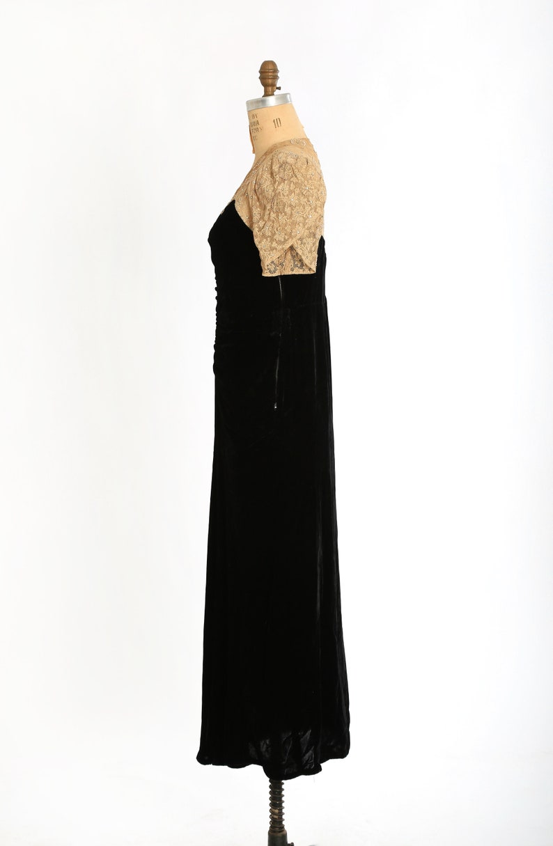 Antique Vintage 1930s Black Velvet Floral Rhinestone Lace Dress - Etsy