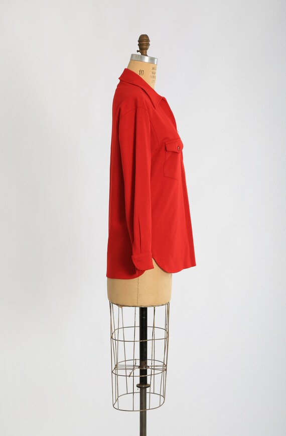 Vintage 60s 70s PENDLETON Red half zip wool shirt… - image 5