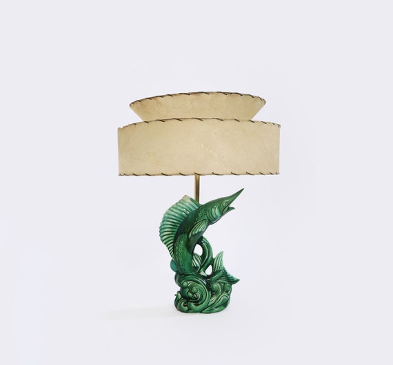 Vintage 1950s Mid Century Modern Ceramic Marlin Fish Lamp + Vintage 1950s Mid Century Modern Ceramic Marlin Fish Lamp +