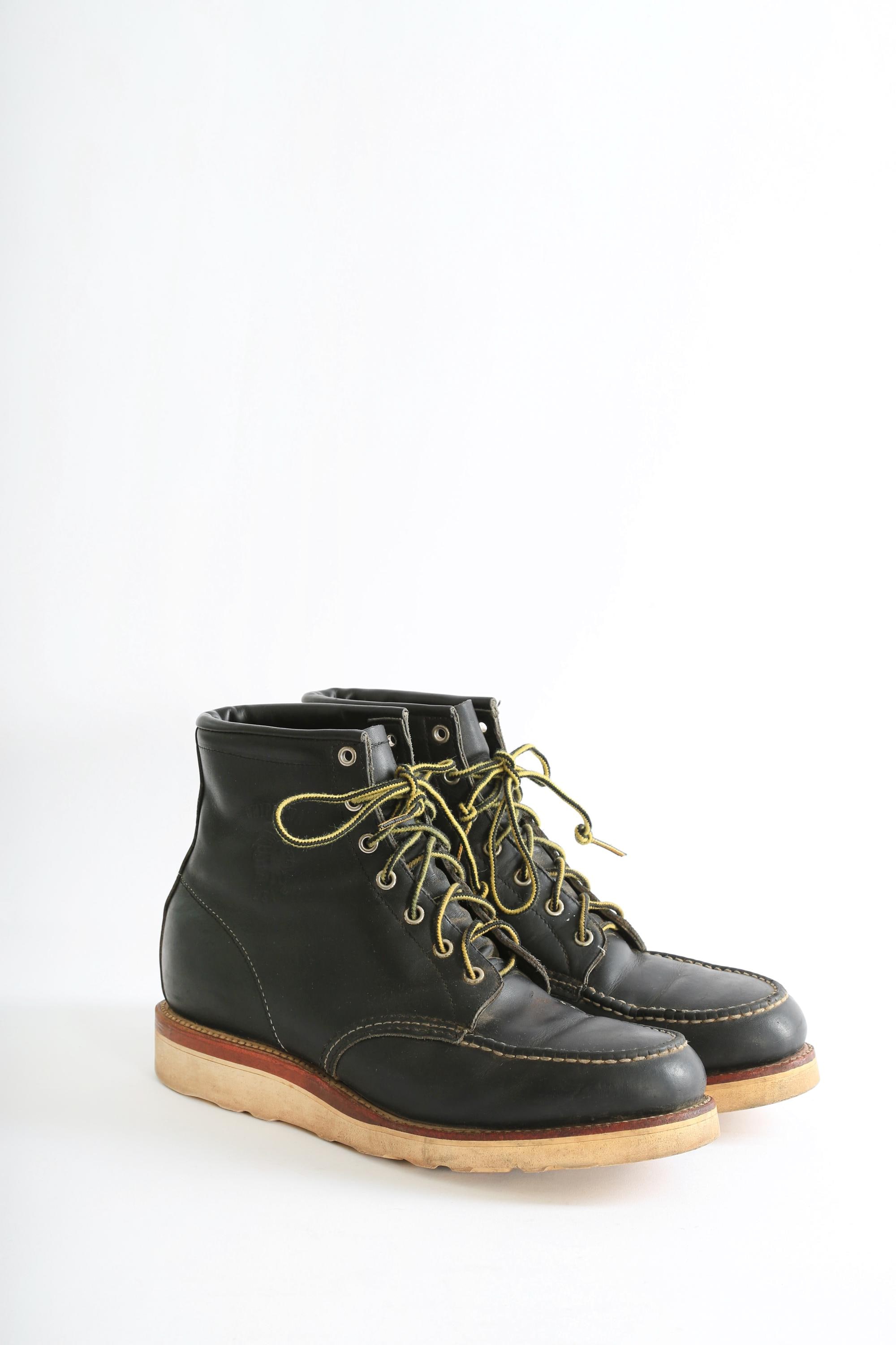 Vintage Chippewa American Made Black Leather Moc Toe Boots Sz. 9