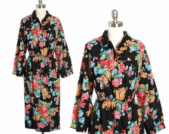 Summer nights dress | Vintage 70s dark floral cotton wiggle dress