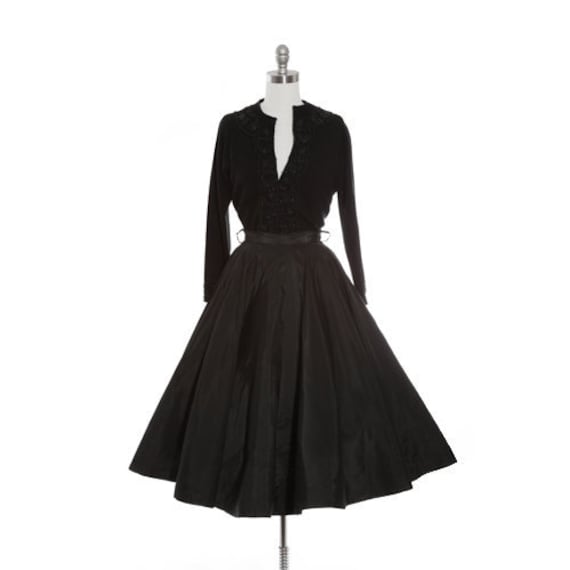 Onyx circle skirt | vintage 50s black satin circle