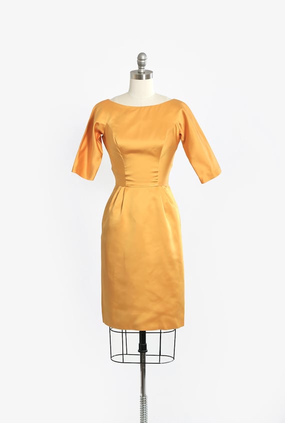 gold wiggle dress Vintage 60s Gold Wiggle Cocktail Sheath Dress – Better Dresses Vintage main image 0