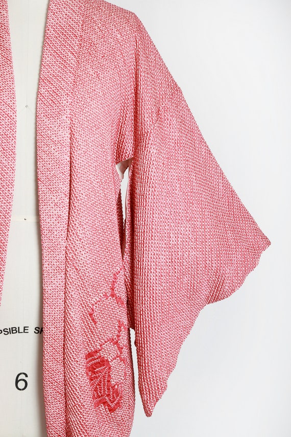 Shibori silk haori | Vintage 50s red floral silk … - image 3