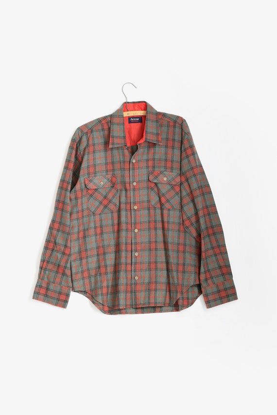 Vintage 70s Arrow gray + red plaid shirt