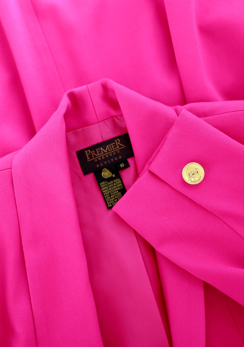 Hot pink suit dress Vintage 90s pink tuxedo wool suit dress image 8