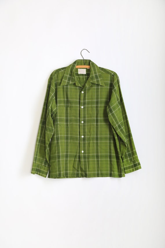 Vintage 60s Penneys Towncraft green plaid long sle