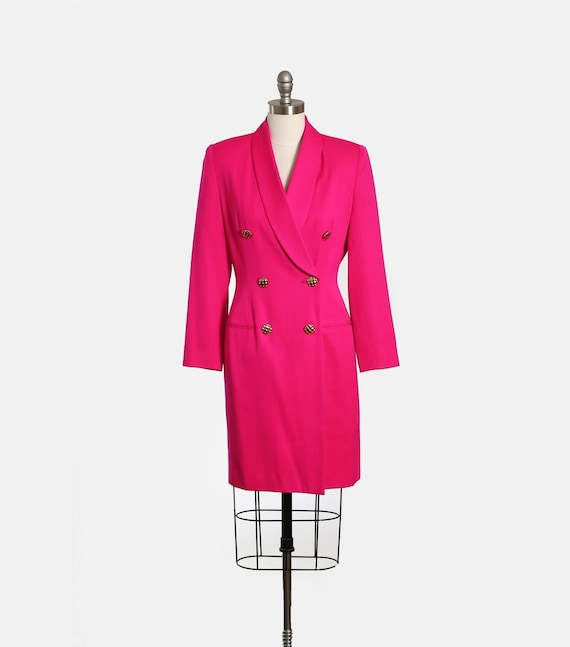 Hot pink suit dress | Vintage 90s pink tuxedo woo… - image 1