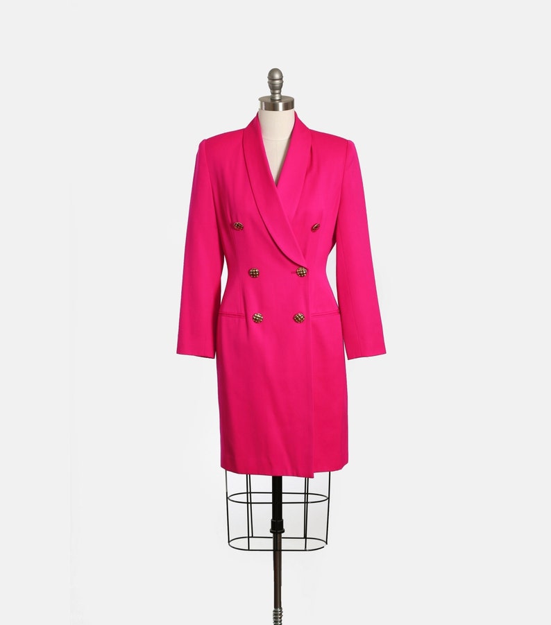 Hot pink suit dress Vintage 90s pink tuxedo wool suit dress image 1