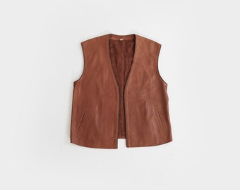 Vintage 70s brown leather vest