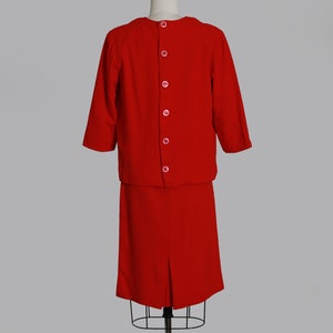 60s red wool suit Vintage 1960s red 2pc shift dress top suit Mid century Modern 2pc dress suit image 4