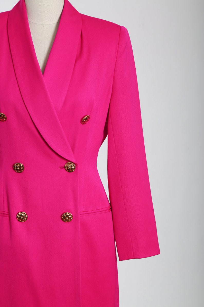 Hot pink suit dress Vintage 90s pink tuxedo wool suit dress image 3