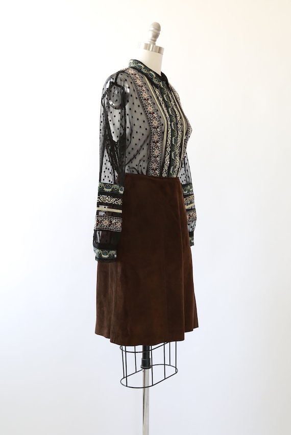 Vintage 60s brown suede leather mini skirt - image 4