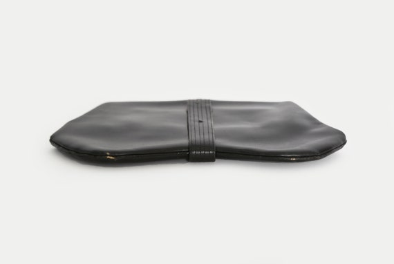 Antique vintage 1930s black leather clutch handba… - image 6