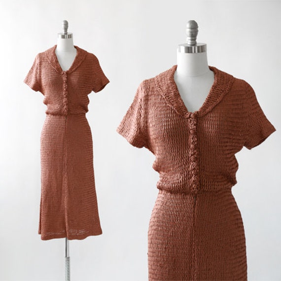 Russet ribbon dress | Vintage 30s woven ribbon dre