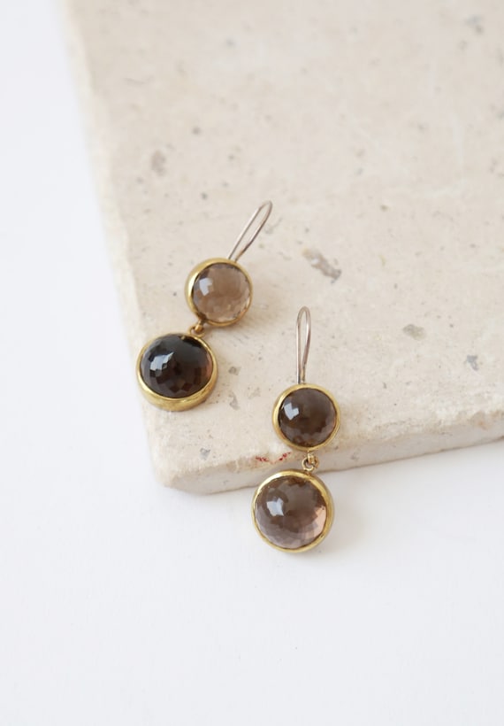 BORA Smoky quartz gold sterling silver earrings - image 1