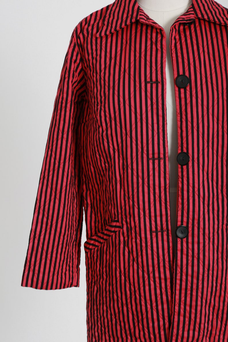 50s quilted jacket Vintage 1950s pink black striped cotton jacket 1950s Carole Chris Sanforized jacket image 4
